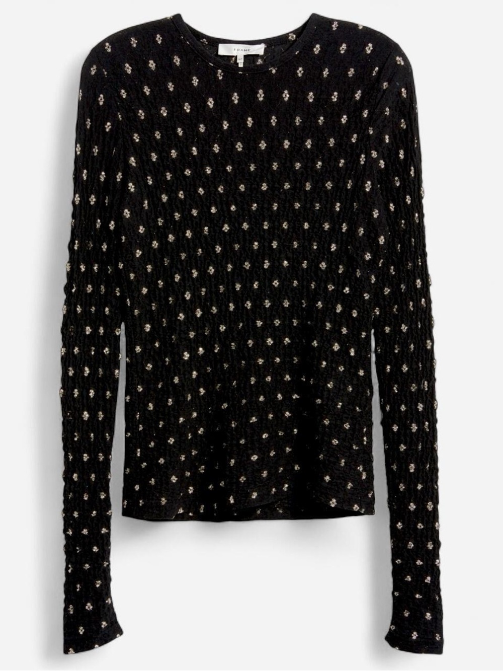 FRAME Black Metallic Polka Dot Long Sleeve Top